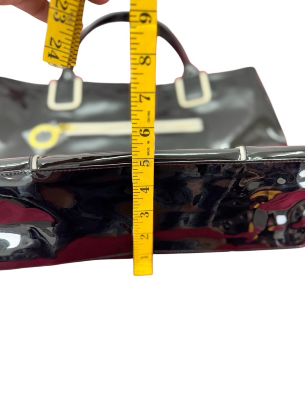 Stee lauder Classic Black Patent Tote with Gold Accent - Picture 3 of 10